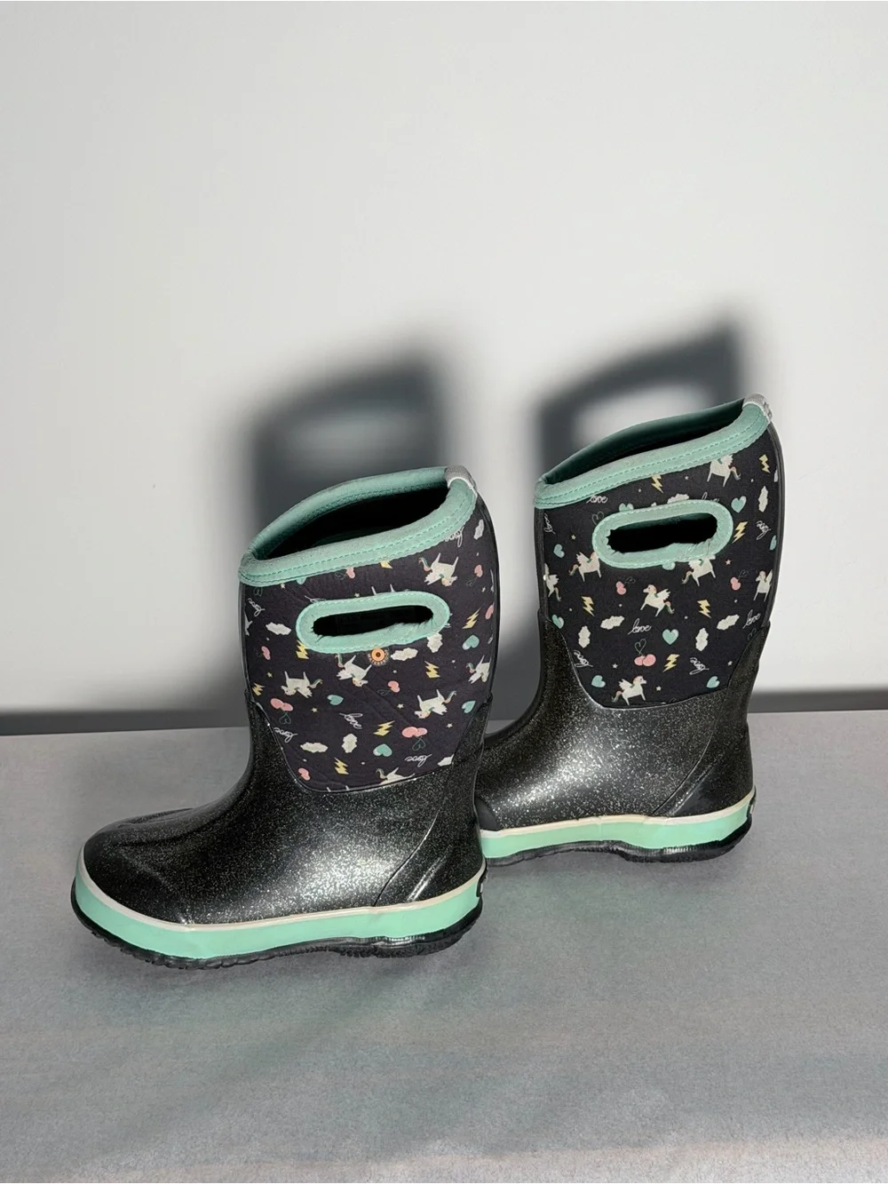 Bogs Kids Black & Mint Patterned Waterproof Rain Boots
